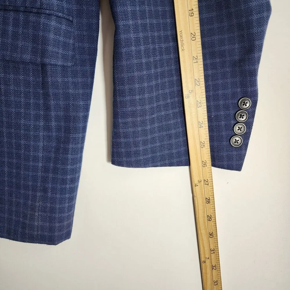 OAK HILL Jacket Mens 2XLT 50/52T Blue Tattersall Plaid Sport Coat Suit Blazer